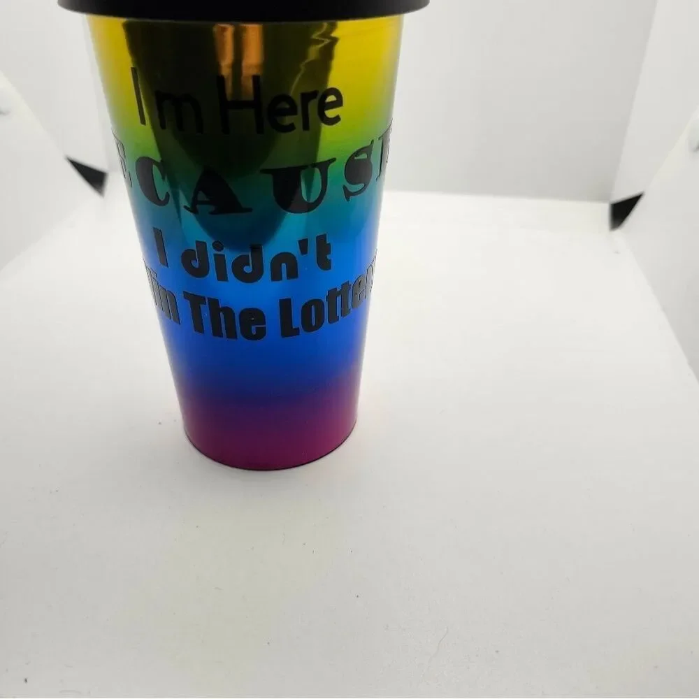 Hand Crafted Travel Cup Coffee Tumbler Plastic Mainstays Rainbow Funny saying